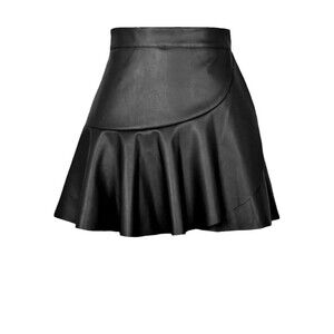NiMin Womens Solid Faux Leather Ruffles Mini Skirts PU Sexy Club Mini Skirt NWT